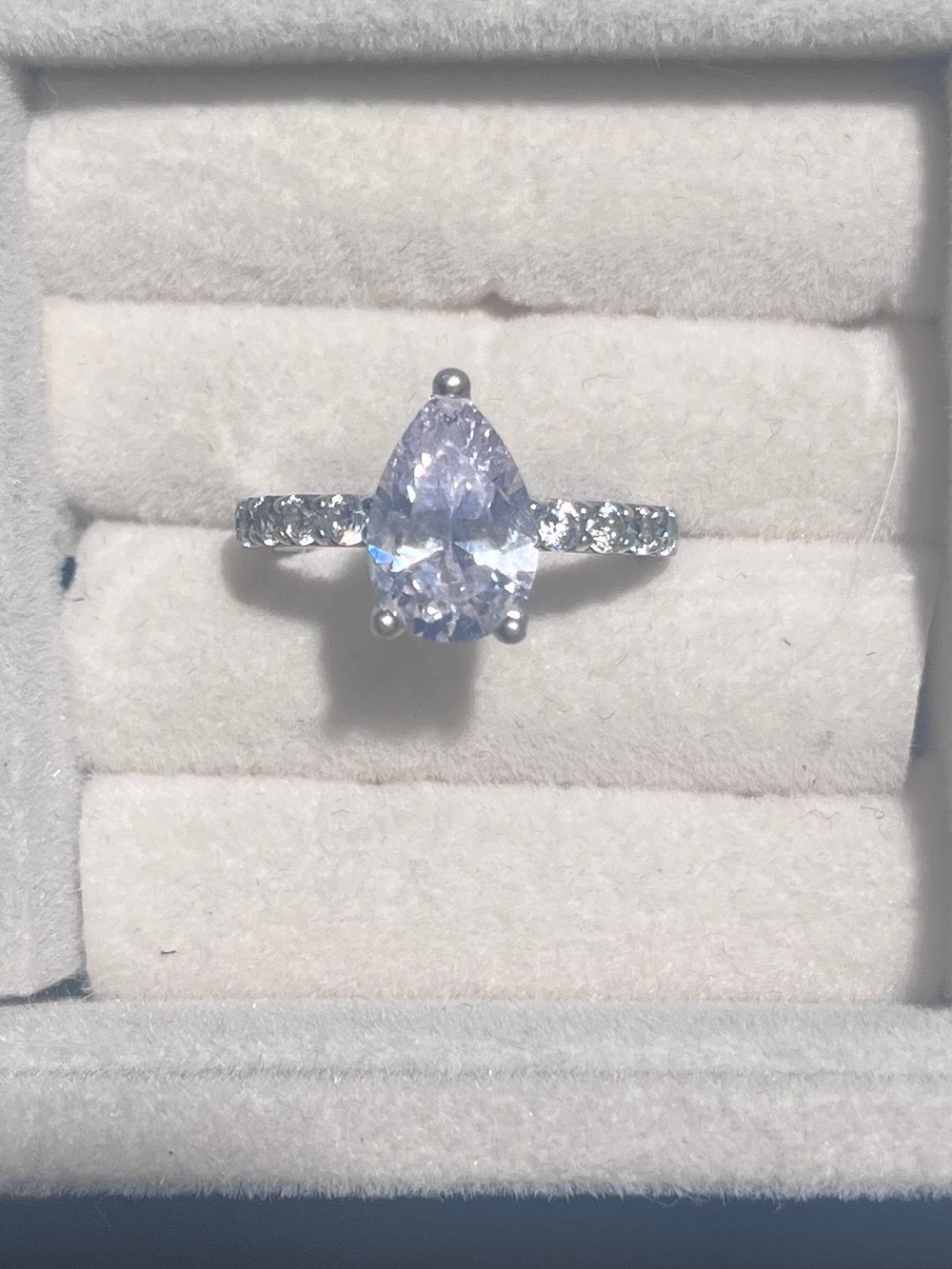 Milor Italy Sterling Silver 2 caret pear cubic zirconia ring with small round cz